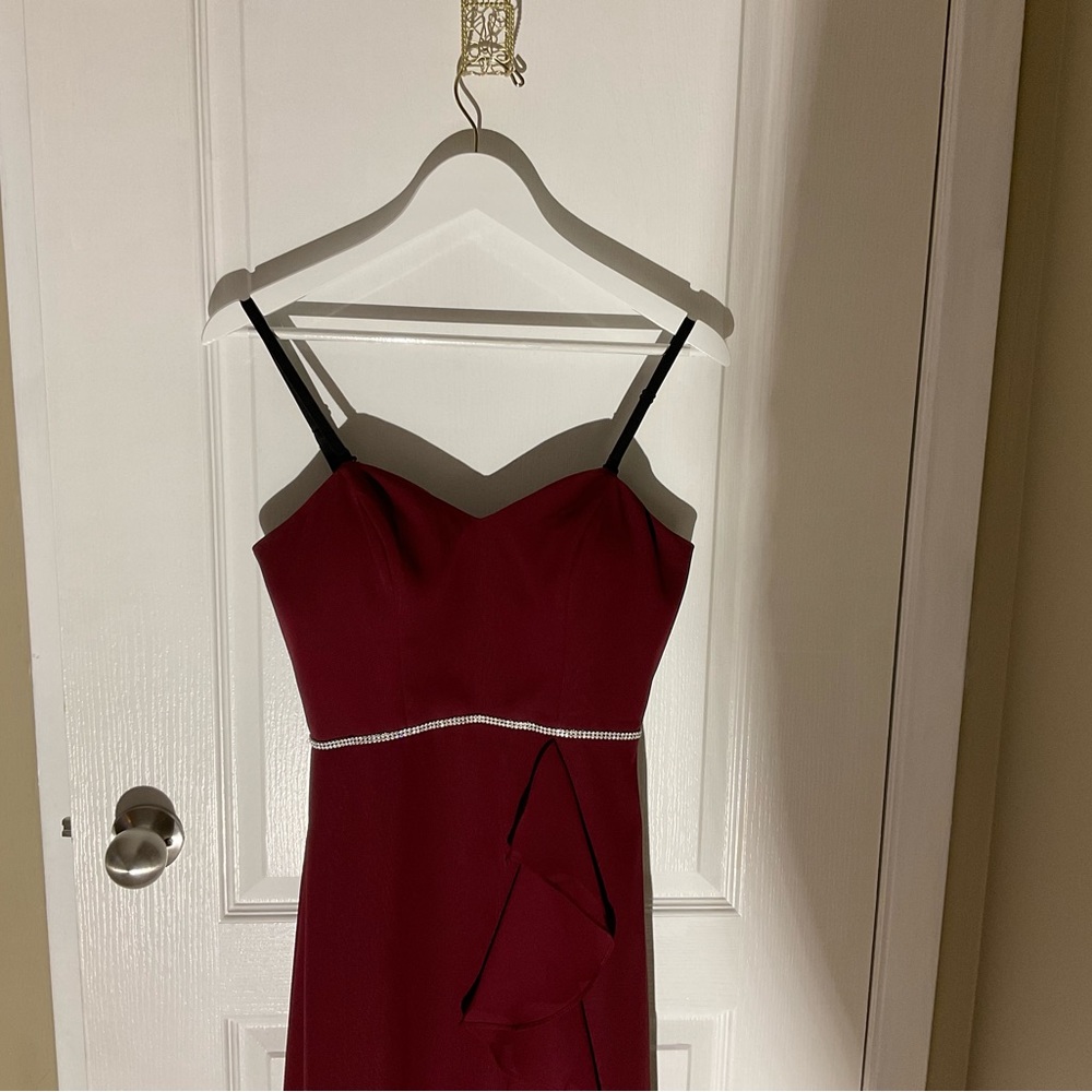 Beautiful mahogany wine coloured chiffon bridesmaid or prom dress.